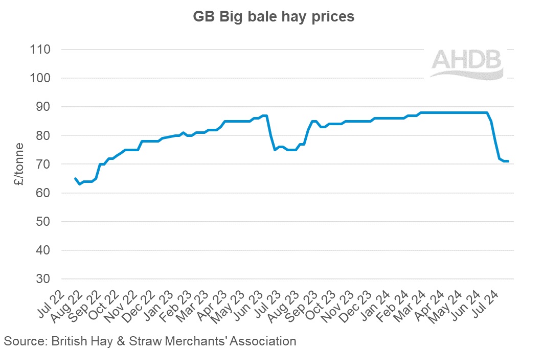 GB Big bale hay weekly prices graph 21 July 2024.